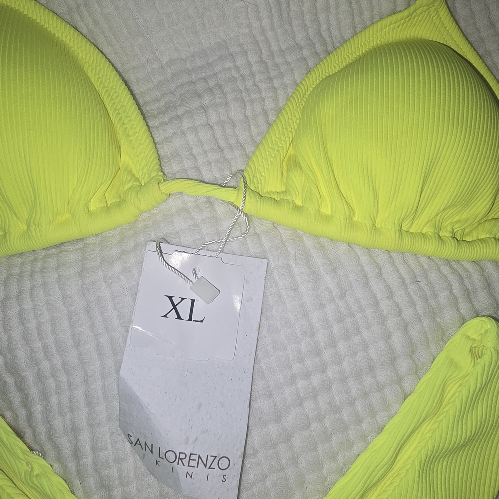 BNWT San Lorenzo Womens Thong High Rise Neon Yellow Bikini - Picture 5 of 9